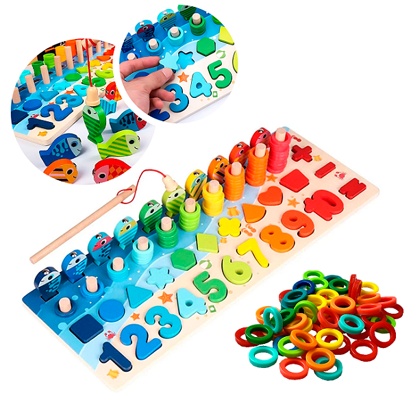 Brinquedo Educativo Montessori Madeira Números Formas Cores