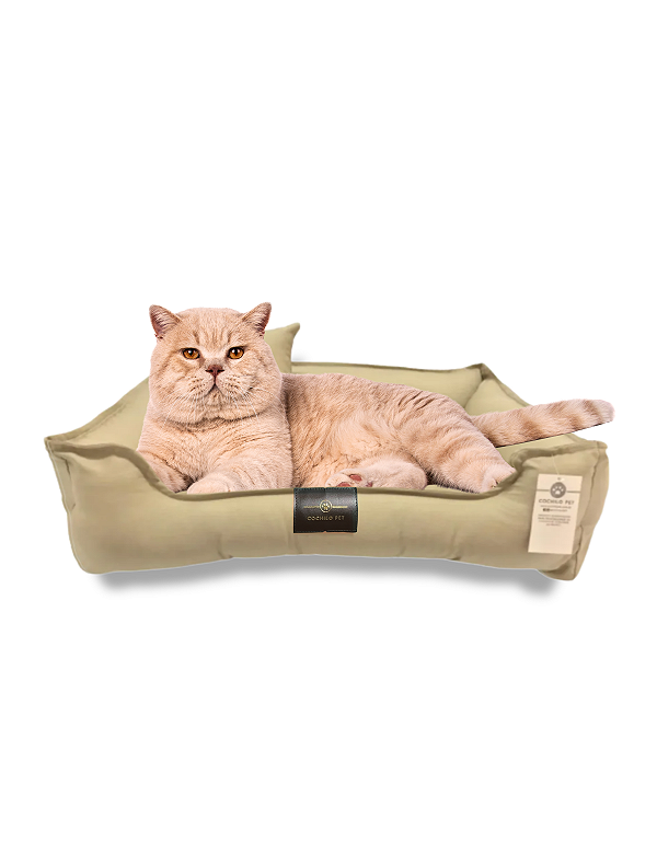 Cama de Pet Cachorro Gato- 100% Algodão- Brim- P- Caqui