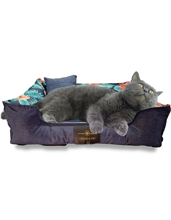 Caminha Pet Cachorro & Gato- Impermeável- Acquablock- P- Azul Floral