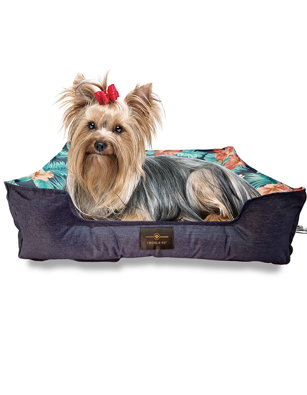 Caminha Pet Cachorro & Gato- Impermeável- Acquablock- M - Azul Floral 02