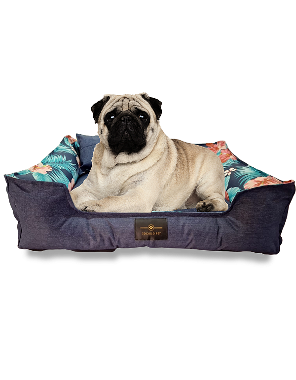 Caminha de Cachorro- Impermeável- Acquablock- G- Azul Floral 02
