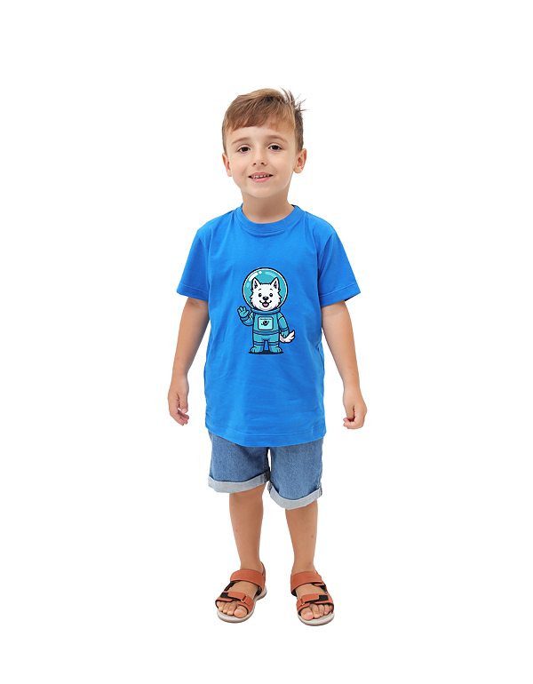 CAMISETA T-SHIRT INFÂNTIL ASTRONAUTA ZUZU- TAMANHO 16- 100% ALGODÃO 30.1- AZUL