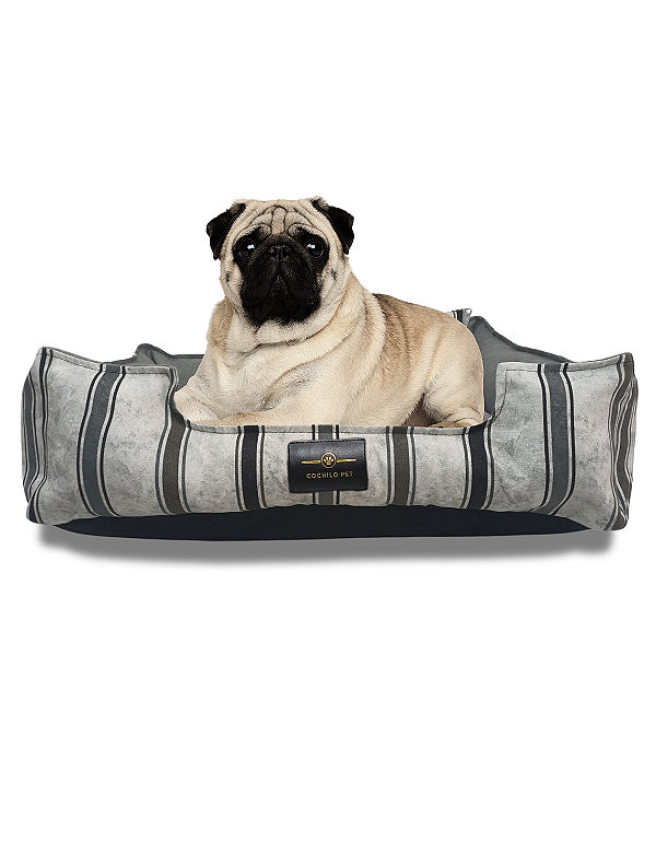 Cama Pet- G- Impermeável- Malaga- Branco Listrado