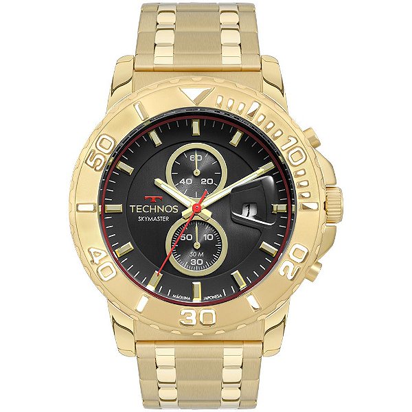 Relógio Technos Masculino Dourado e Preto OS11ED4P