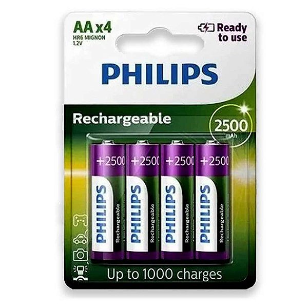 Pilhas Recarregáveis Aa Philips 2450mah Com Carregador