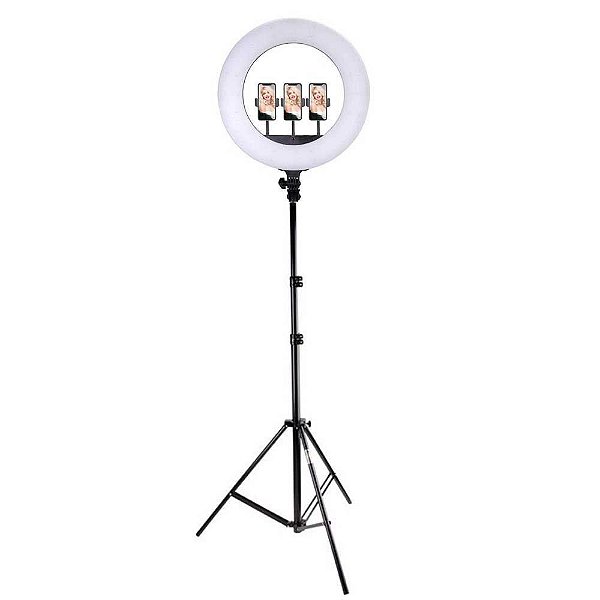 Iluminador Ring Light Greika CL-18 com 3 Suportes para Smartphone e Tripé de 2 metros