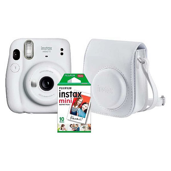 Kit Câmera Instantânea Fujifilm Instax Mini 11 Branca com Bolsa e Filme 10 Fotos