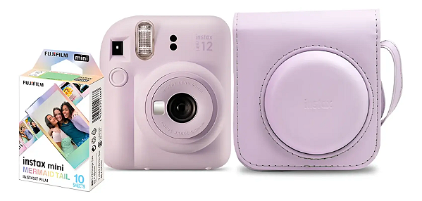 Kit Câmera Instantânea Fujifilm Instax Mini 12 Lilás Mermaid com Bolsa e Filme 10 Fotos