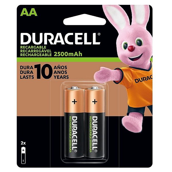 Pilha Recarregável AA Duracell 2500mah com 2 Unidades