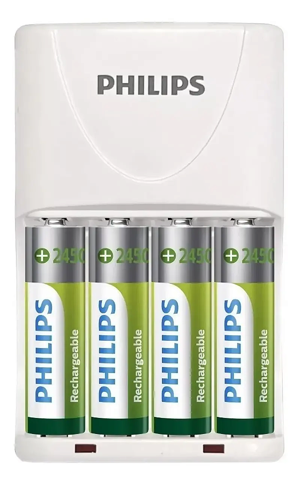 Carregador de Pilha Philips SCB2445NB com 4 pilhas 2450mah