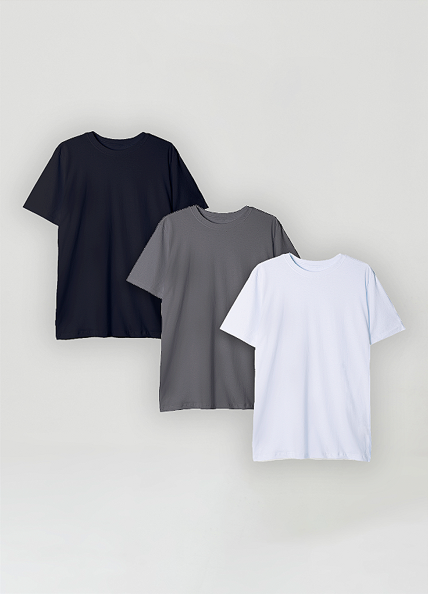 Kit 3 Camisetas Básicas Casual em Malha Premium Unibutec Comfort