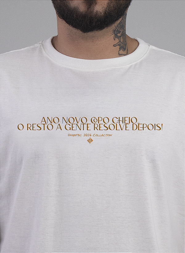 Camiseta Ano Novo Copo Cheio Unibutec Off White