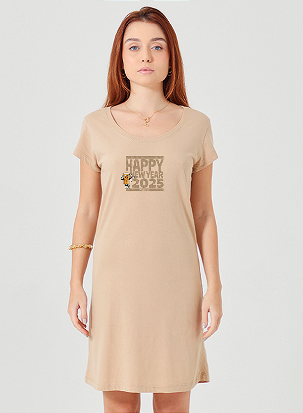 Vestido Ano Novo Happy New Year 2025 Unibutec Bege