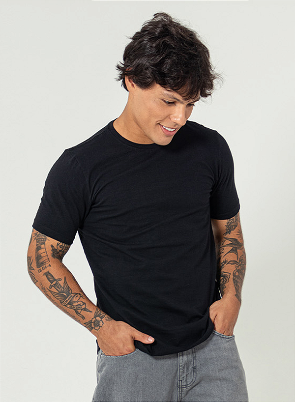 Camiseta Flex Slim Cotton Preta Unibutec Algodão Com Elastano