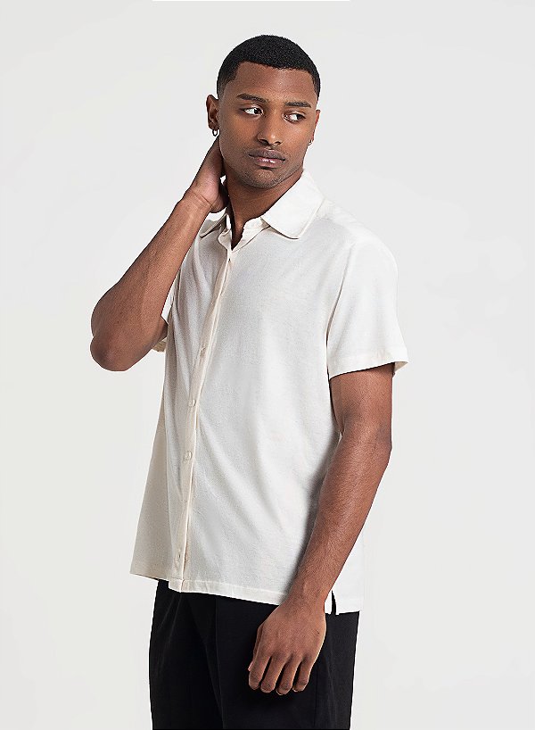Camisa Manga Curta Masculina Viscose e Linho Crú Unibutec
