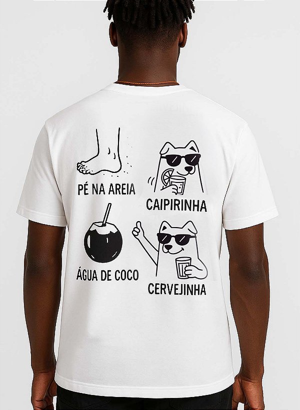 Camiseta Pé Na Areia, Caipirinha, Água de Coco, Cervejinha Unibutec Branca