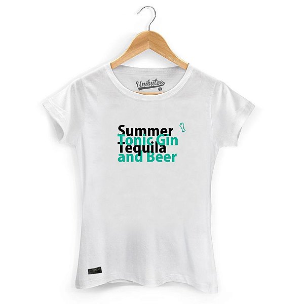 Camiseta Baby Look Unibutec Summer, Tonic Gin, Tequila and Beer