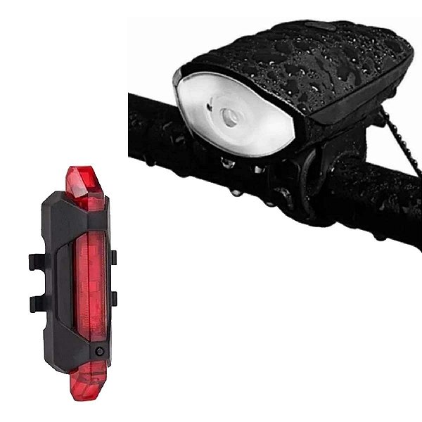 Farol Led Bike C/ Buzina 140db Recarregável Usb + Lanterna
