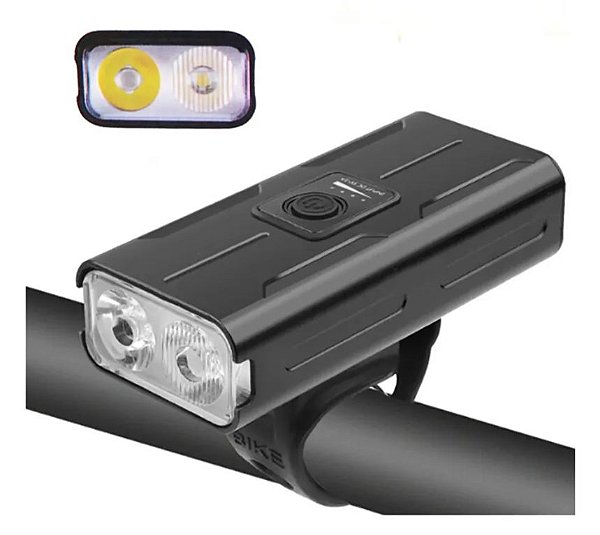 Farol Lanterna De Bike 2 Luzes Led Alumínio Power Bank