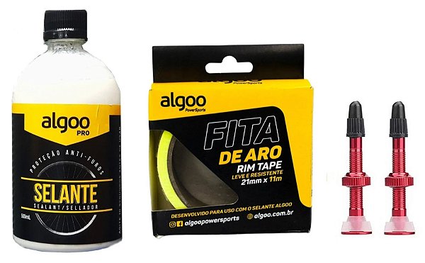 Kit Tubeless Fita Aro 11m + Selante 500ml + Válvula Vermelha