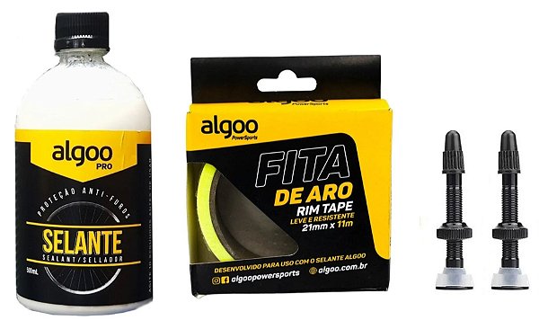 Kit Tubeless Fita Aro 11m + Selante 500ml + Válvula Preta