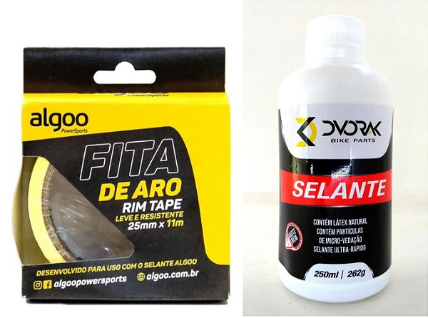 Fita Aro Tubeless Rolo 11m X 25mm Algoo + Selante Dvorak 250