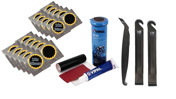 Kit Remendo Reparo Câmara Ar Bike + 20 Remendos + Espatulas