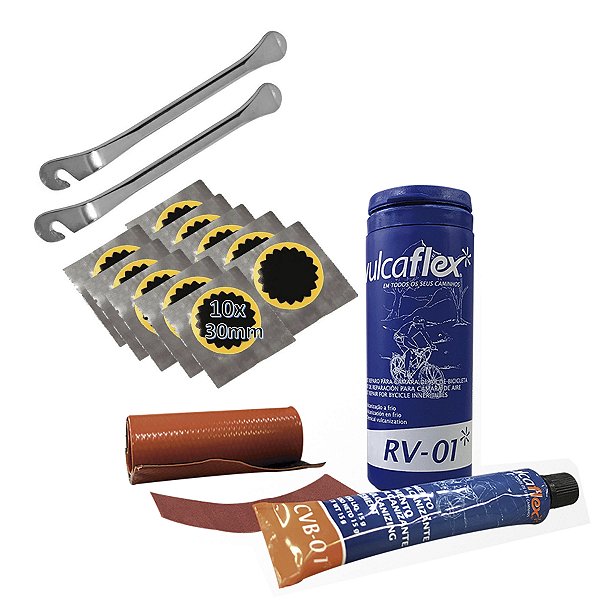 Kit Reparo Câmara Ar Bike + 10 Remendos + 2 Espátulas Aço
