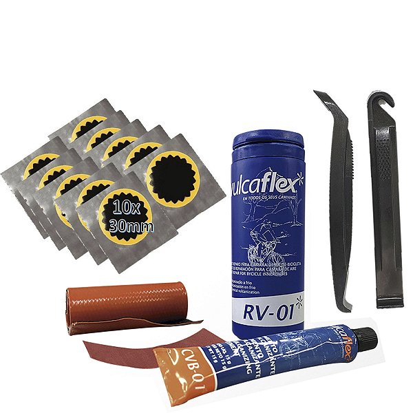 Kit Reparo Câmara Ar Bike 10 Remendos Estrela + 2 Espátulas