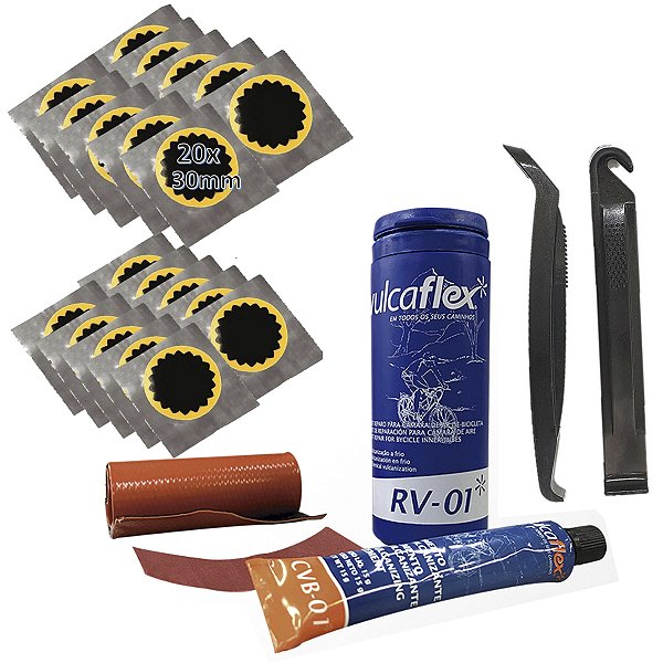 Kit Reparo Câmara Ar Bike 20 Remendos Estrela + 2 Espátulas