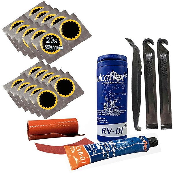 Kit Reparo Câmara Ar Bike 20 Remendos Estrela + 3 Espátulas