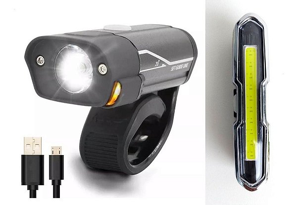 Kit Premium Lanterna + Farol Bike Recarregável Usb Led L2