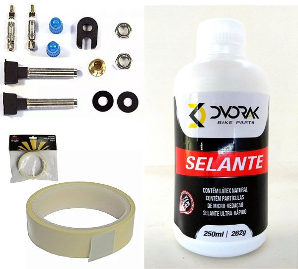 Selante Dvorak 250ml + Válvula Tubeless + Fita Aro 22mm MTB