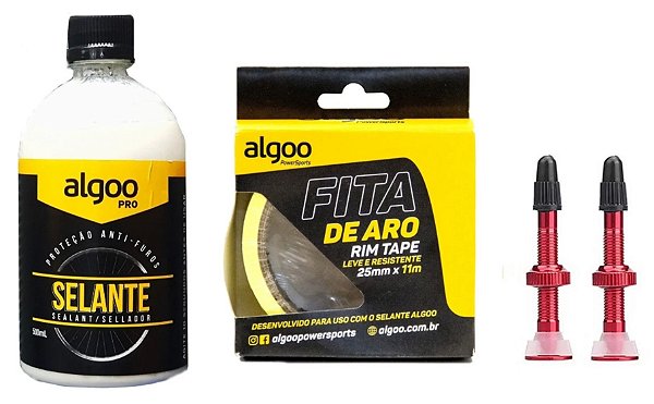 Kit Tubeless Fita Aro 11m + Selante 500ml + Válvula Vermelha