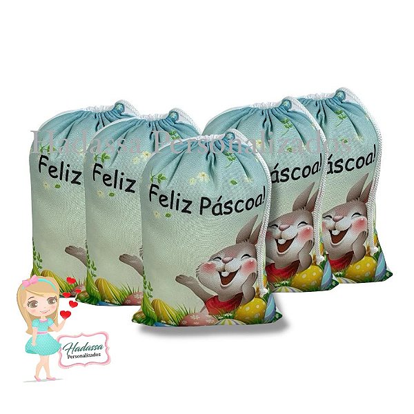 Saquinho - sacolinha em tecido de Oxford - Tema Páscoa  - 20 unidades