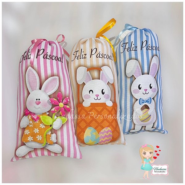 Saquinho - sacolinha em tecido de Oxford - Tema Páscoa  - 10 unidades