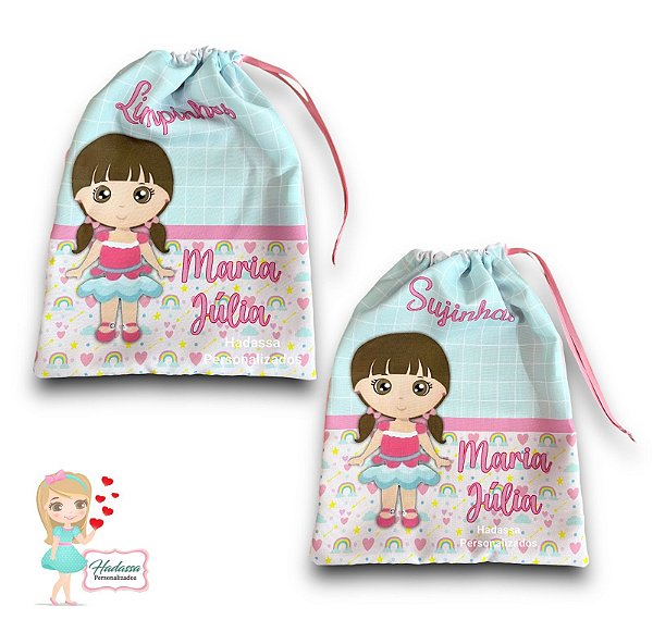Sacolinha - modelo saco em tecido - Roupa Suja e Roupa Limpa - kit com 02 unidades