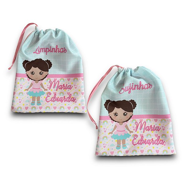 Sacolinha - modelo saco em tecido - Roupa Suja e Roupa Limpa - kit com 02 unidades