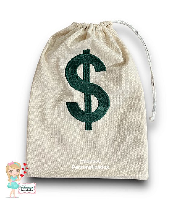 Saco em Algodão cru - Bordado Cifrão -