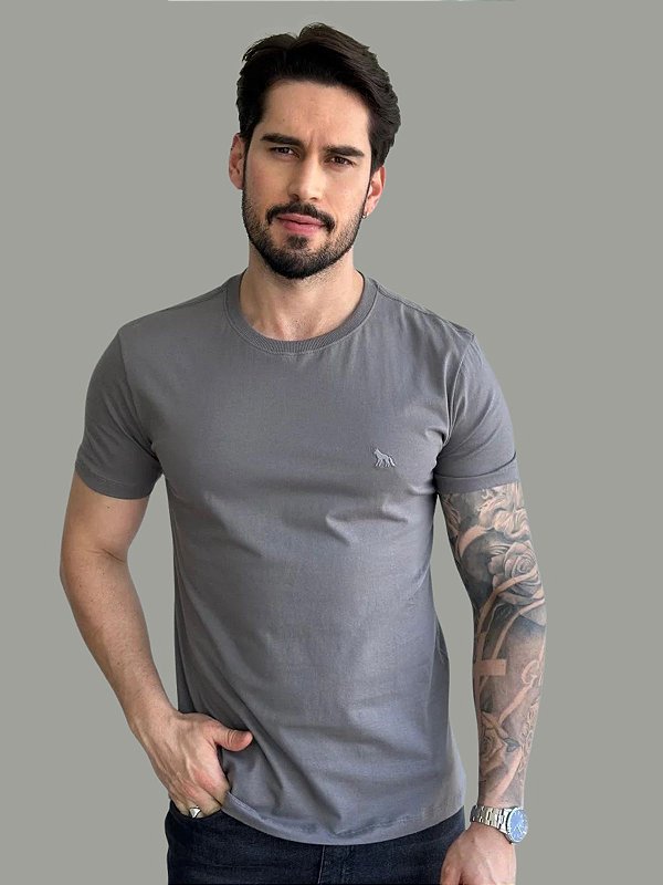 Camiseta Acostamento Casual Lisa Cinza