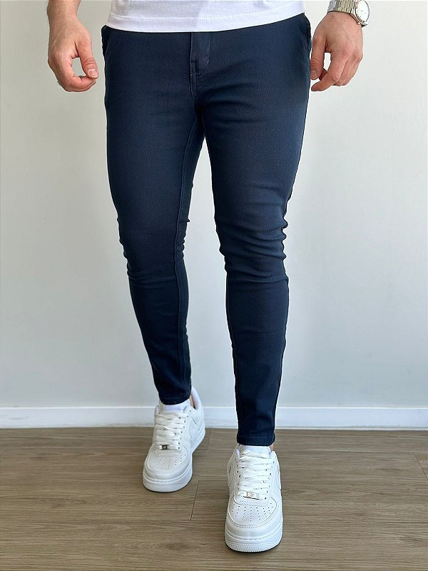 Calça Sarja Corte Alfaiataria Azul Marinho