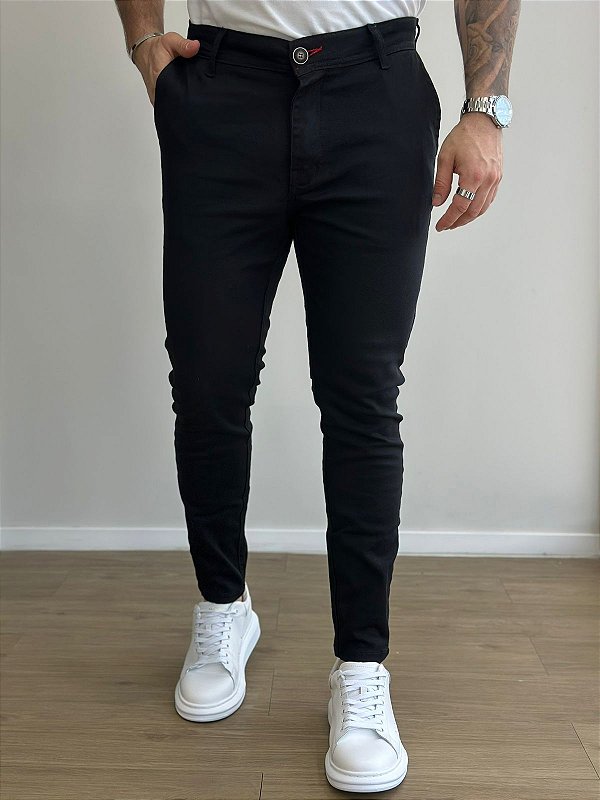 Calça Sarja Corte Alfaiataria Preta