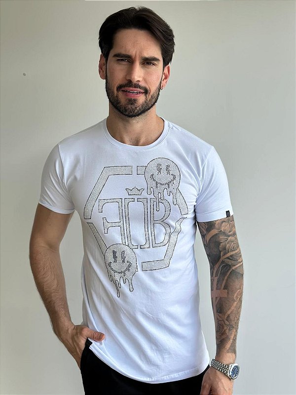 Camiseta Long FB EXCLUSIVE Smiles Stras Branca