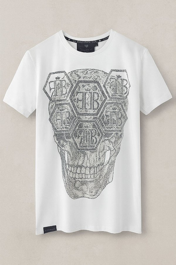 Camiseta Long FB EXCLUSIVE Skull Strass Branca