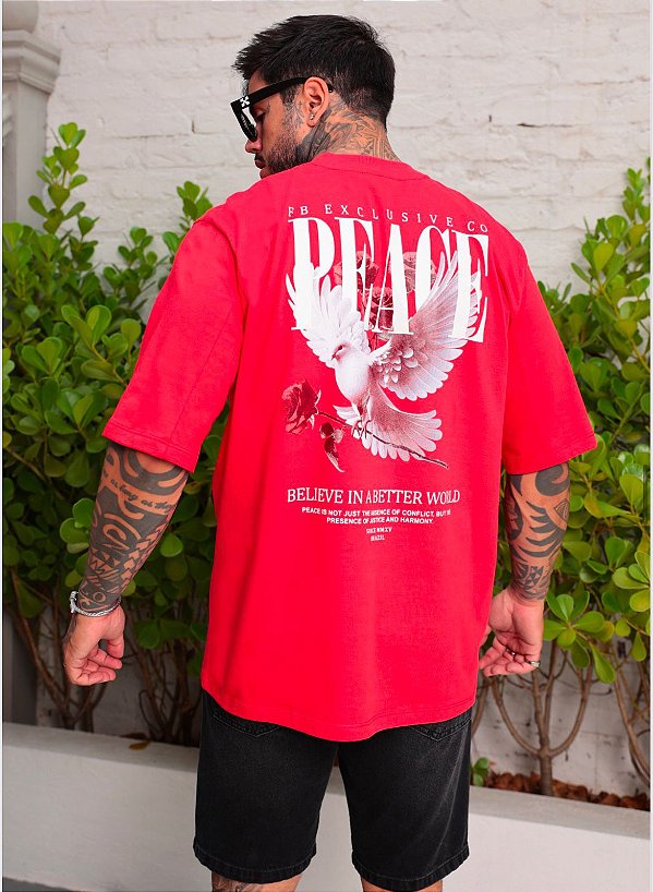 Camiseta Over FB EXCLUSIVE Peace Vermelha