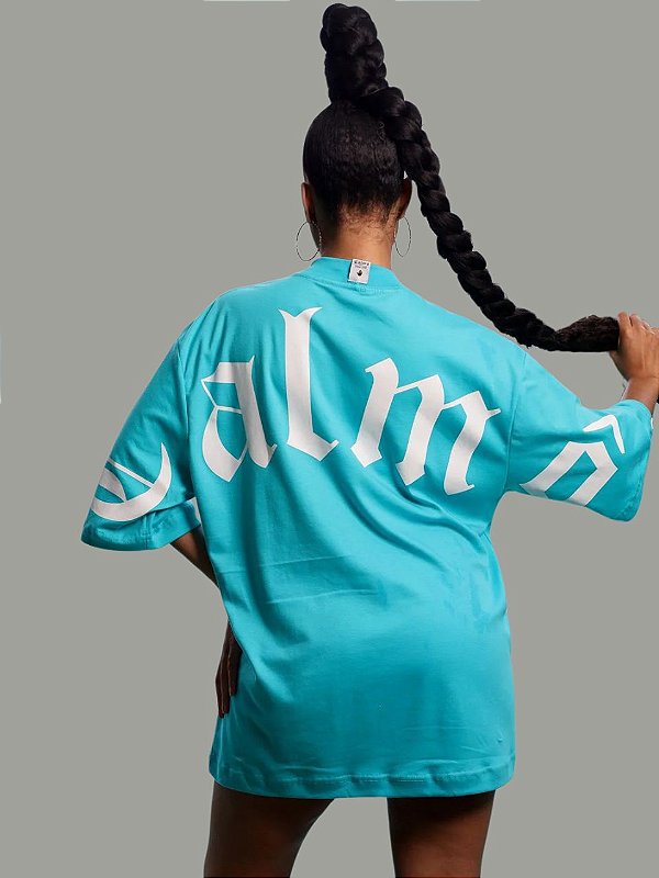 Camiseta Over Calmô Shoulder Verde Água