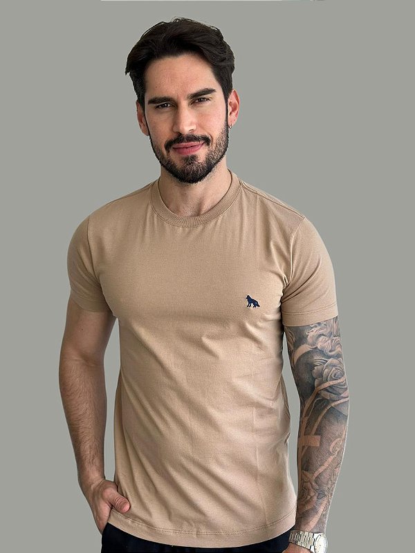 Camiseta Acostamento Casual Básica Bege Caqui