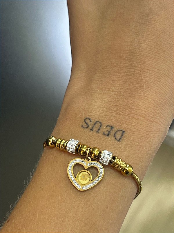 Pulseira Coração Vaz. Aço Inox Dourada