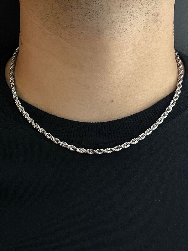Corrente Tracejada Grossa Aço Inox 45cm Prata