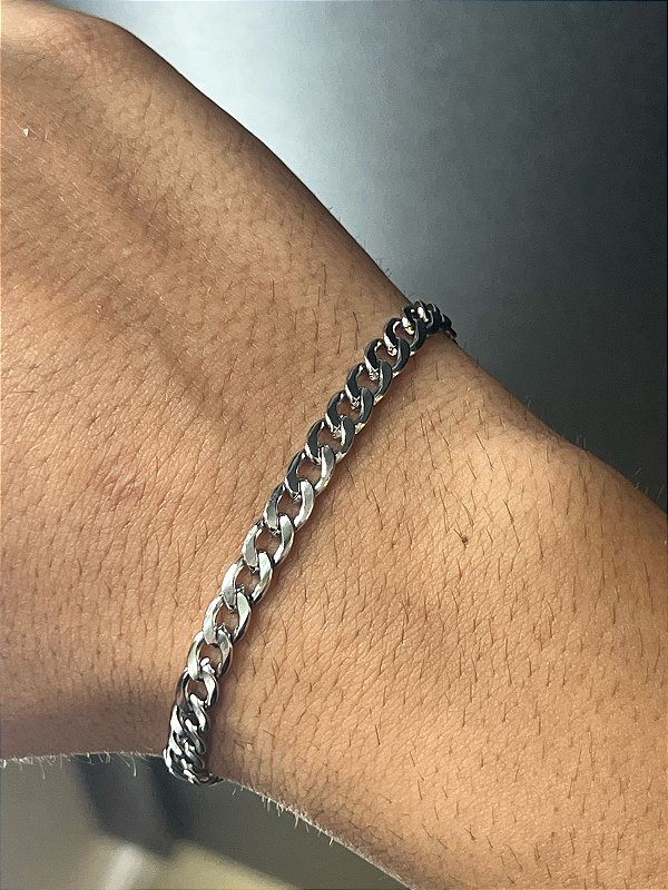 Pulseira Escamada Aço Inox 22cm Prata
